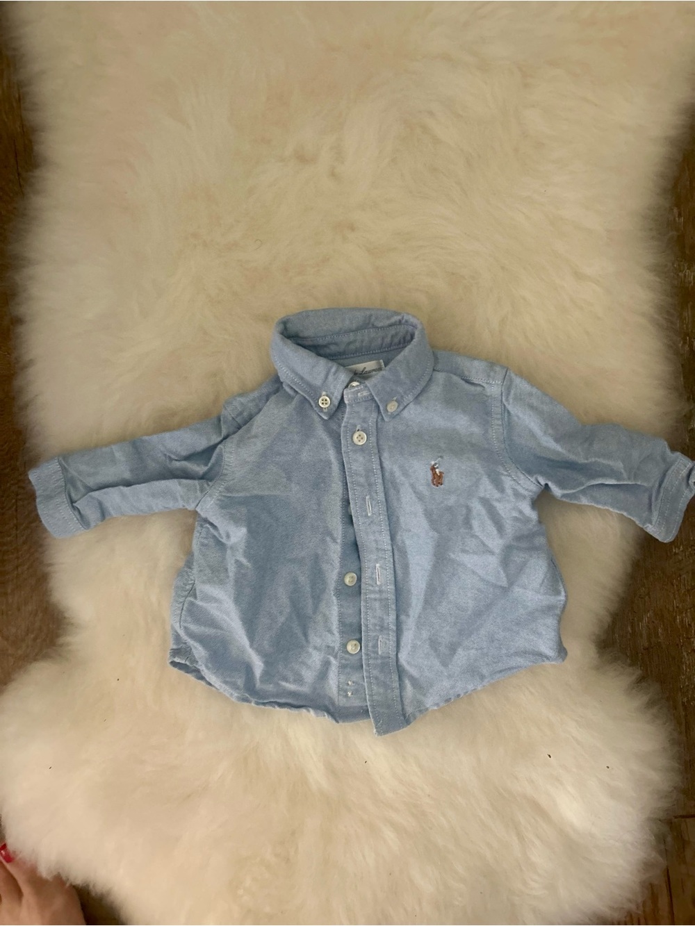 Ralph Lauren Light Blue Button-Down Baby Shirt with Embroidered Pony